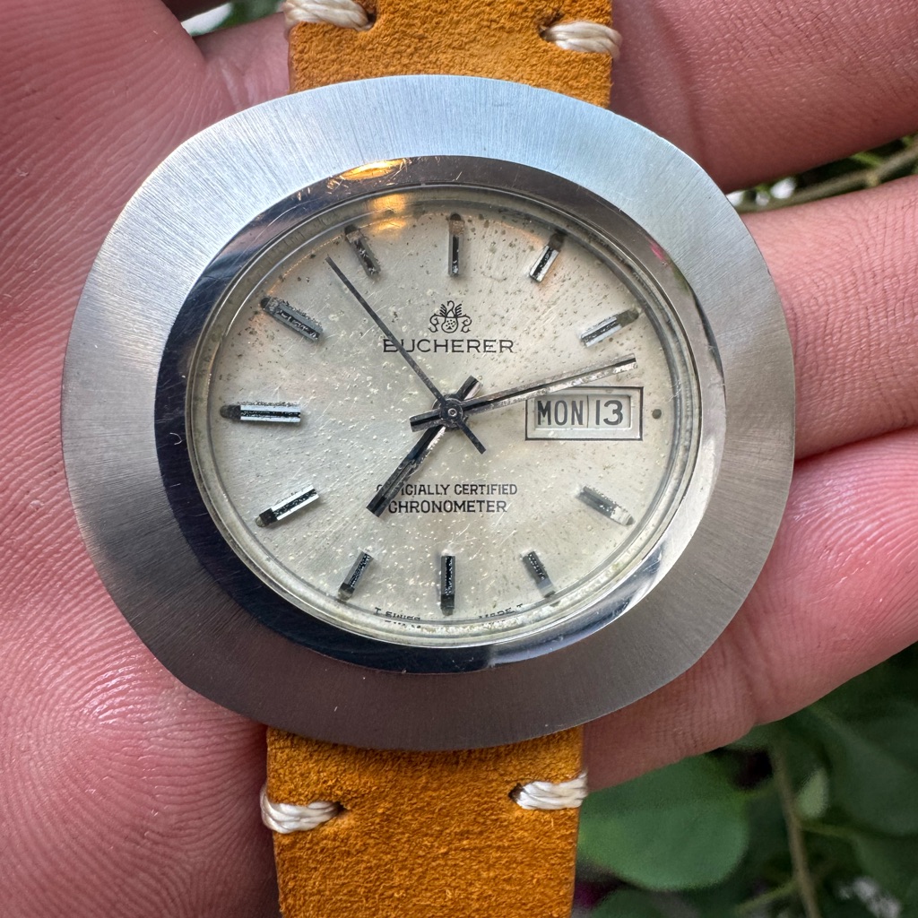 Rare Bucherer Oval Automatic Day Date Just Serviced Mens Watch